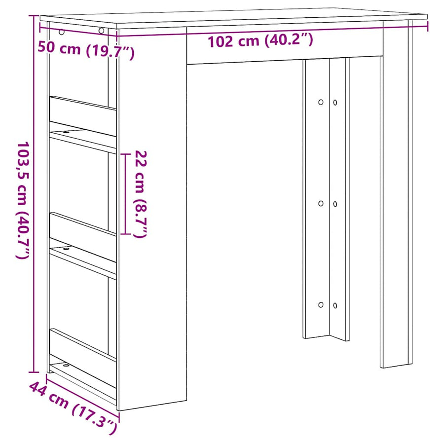 Bartafel met opbergrek 102x50x103,5 cm zwart eikenkleurig