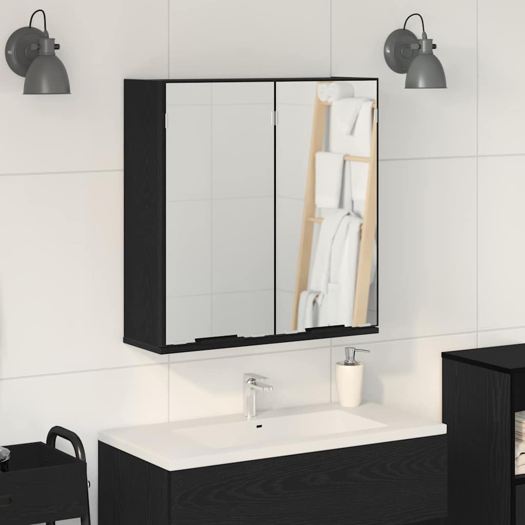 Spiegelkast met plank Zwart Eiken 64 x 20 x 67 cm Bewerkt hout