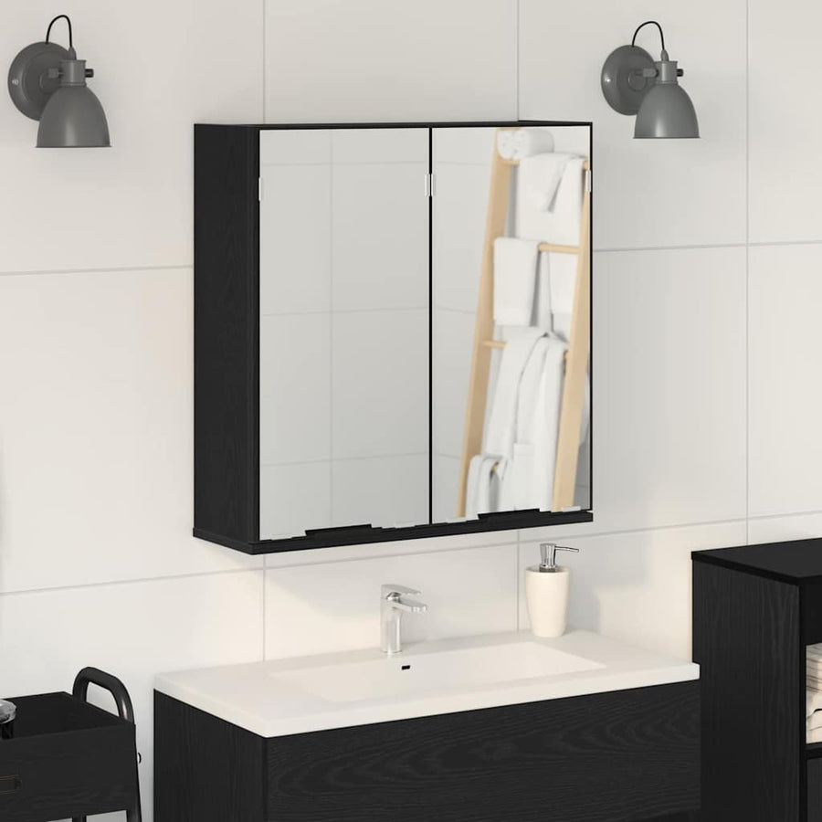 Spiegelkast met plank Zwart Eiken 64 x 20 x 67 cm Bewerkt hout