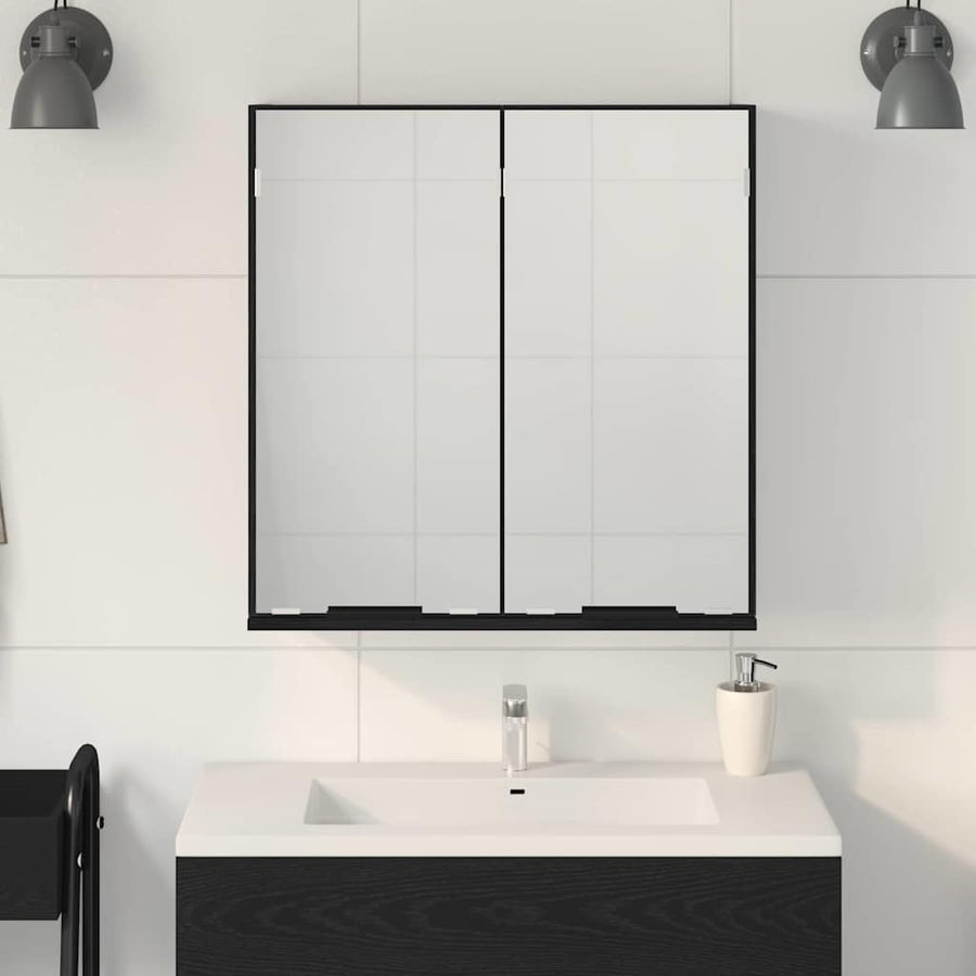 Spiegelkast met plank Zwart Eiken 64 x 20 x 67 cm Bewerkt hout
