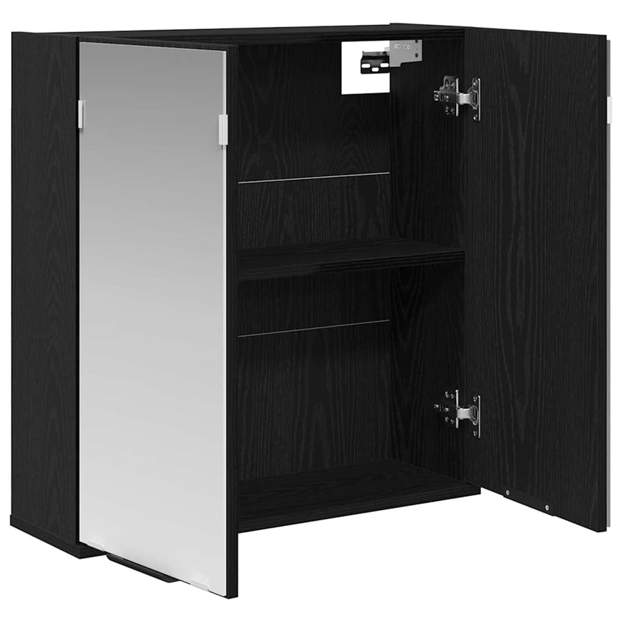 Spiegelkast met plank Zwart Eiken 64 x 20 x 67 cm Bewerkt hout