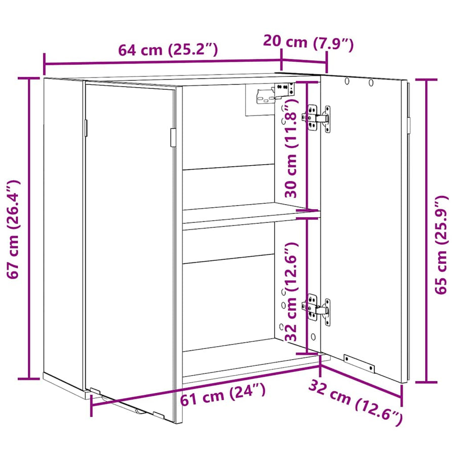 Spiegelkast met plank Zwart Eiken 64 x 20 x 67 cm Bewerkt hout