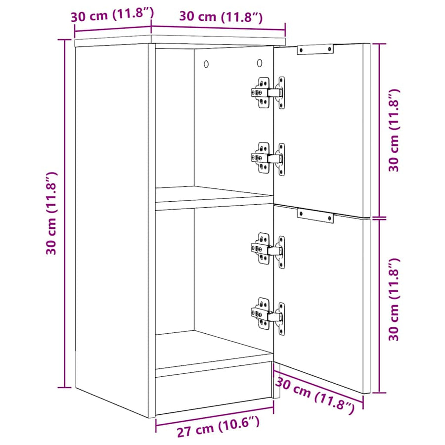 Dressoir Zwart Eiken 30 x 30 x 70 cm Bewerkt hout