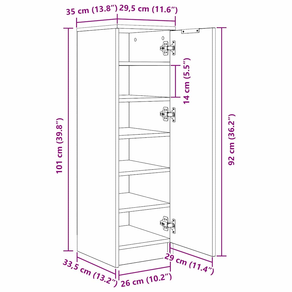 Schoenenkast Zwart Eiken 29,5 x 35 x 101 cm Bewerkt hout