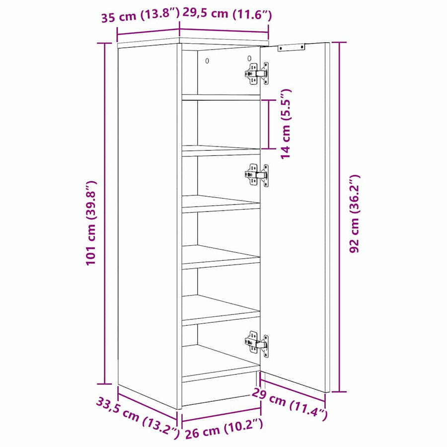Schoenenkast Zwart Eiken 29,5 x 35 x 101 cm Bewerkt hout