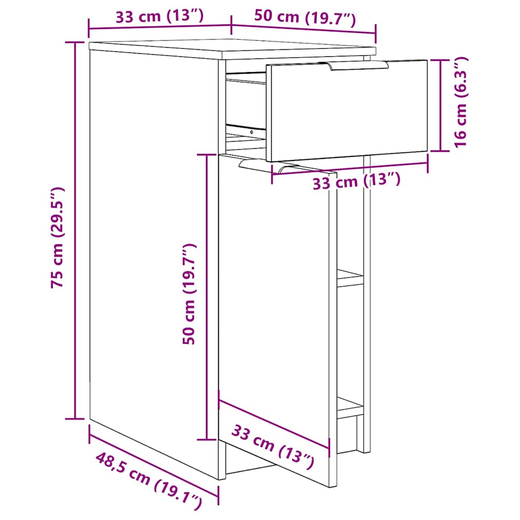 Kantoor kast Zwart Eiken 33 x 50 x 75 cm Bewerkt hout
