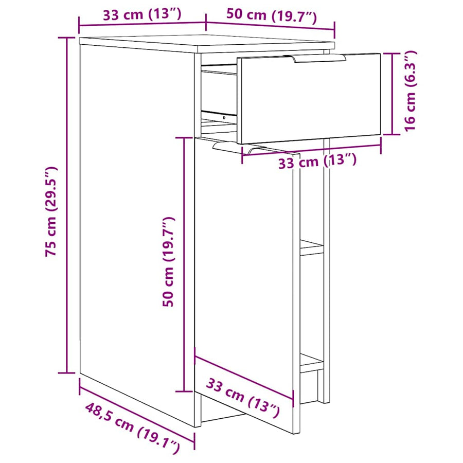Kantoor kast Zwart Eiken 33 x 50 x 75 cm Bewerkt hout