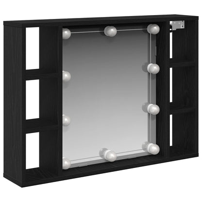 Spiegelkast met plank Zwart Eiken 76 x 15 x 55 cm Bewerkt hout