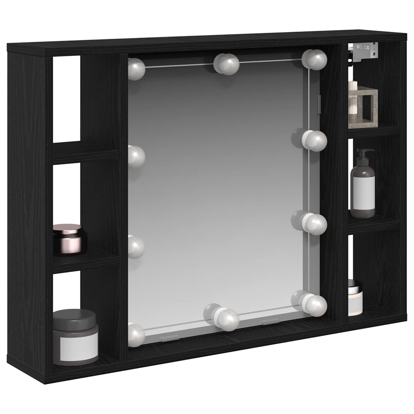 Spiegelkast met plank Zwart Eiken 76 x 15 x 55 cm Bewerkt hout