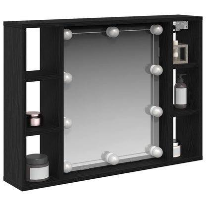 Spiegelkast met plank Zwart Eiken 76 x 15 x 55 cm Bewerkt hout
