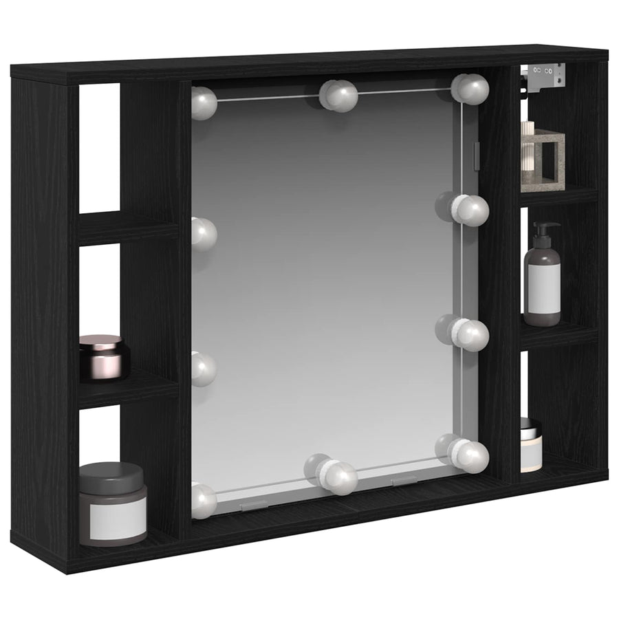 Spiegelkast met plank Zwart Eiken 76 x 15 x 55 cm Bewerkt hout