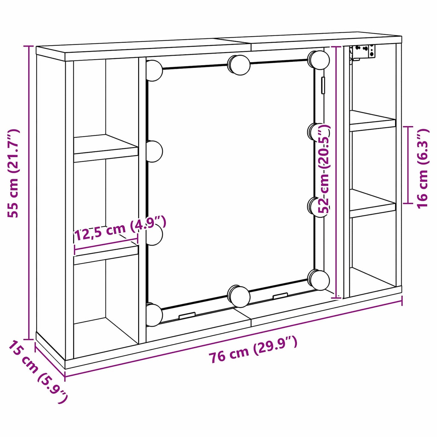 Spiegelkast met plank Zwart Eiken 76 x 15 x 55 cm Bewerkt hout