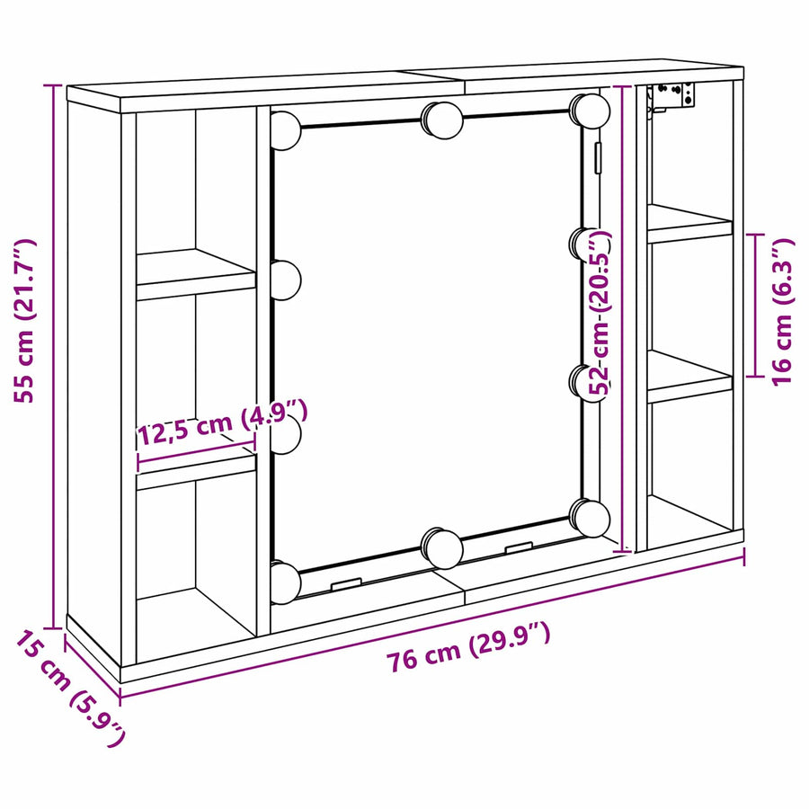 Spiegelkast met plank Zwart Eiken 76 x 15 x 55 cm Bewerkt hout