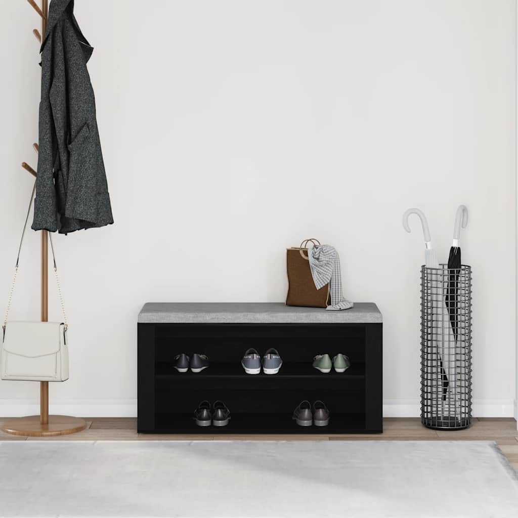 Schoenenbank 100x35x45 cm bewerkt hout zwart eikenkleurig
