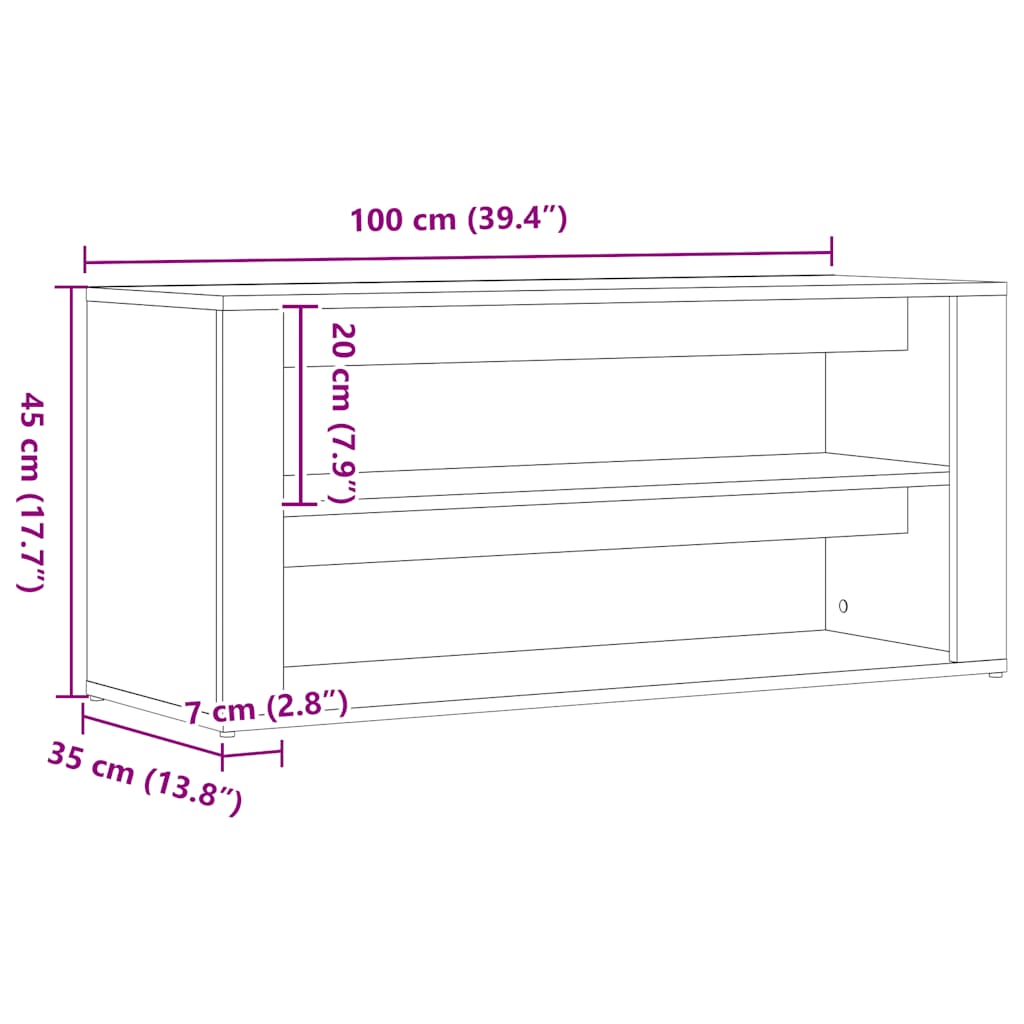 Schoenenbank 100x35x45 cm bewerkt hout zwart eikenkleurig