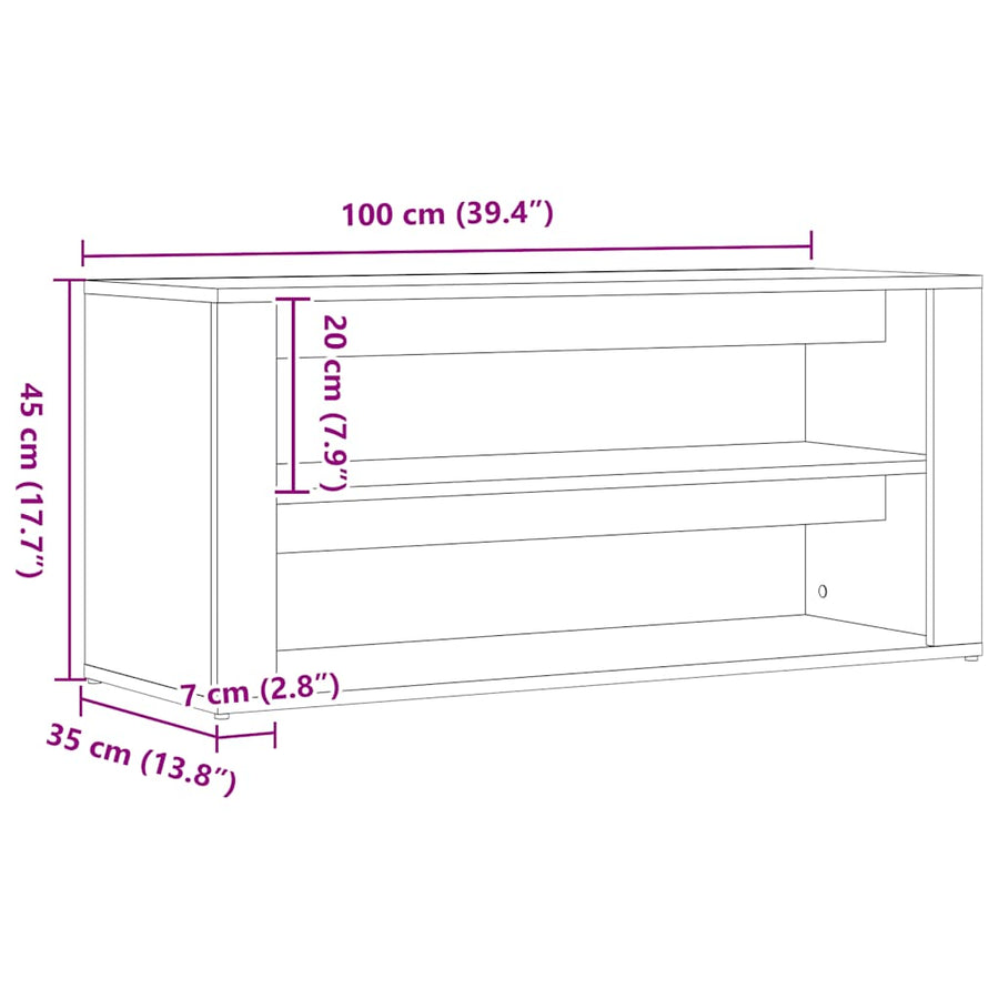 Schoenenbank 100x35x45 cm bewerkt hout zwart eikenkleurig