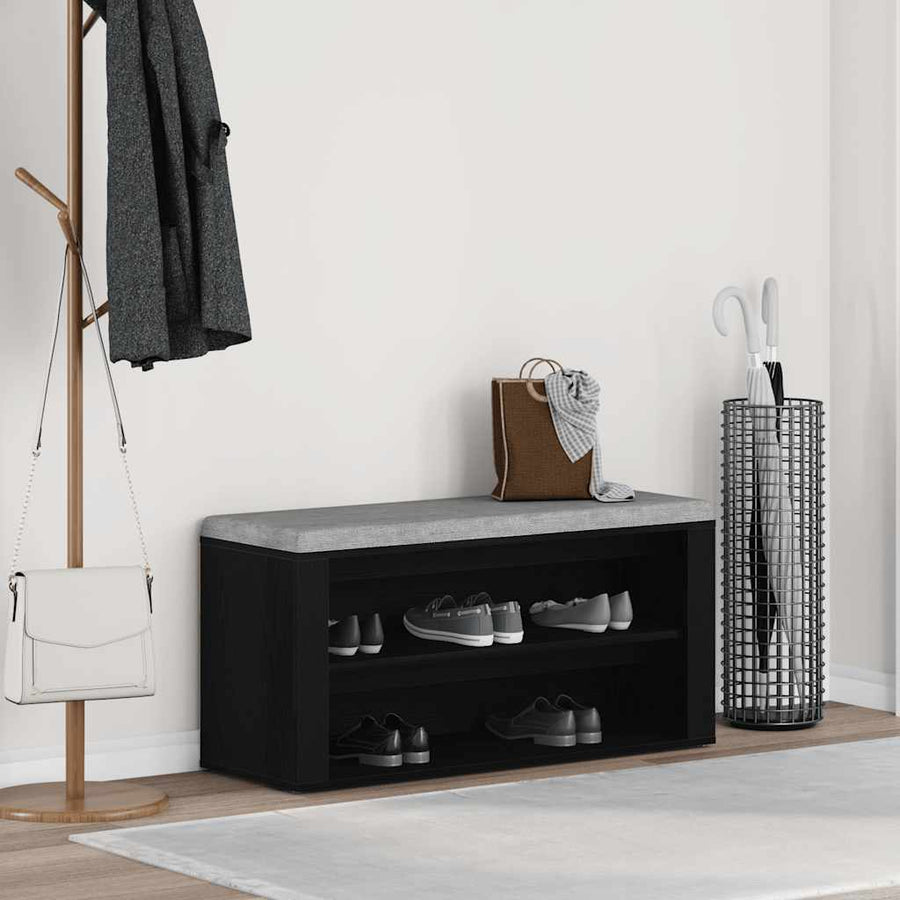 Schoenenbank 100x35x45 cm bewerkt hout zwart eikenkleurig