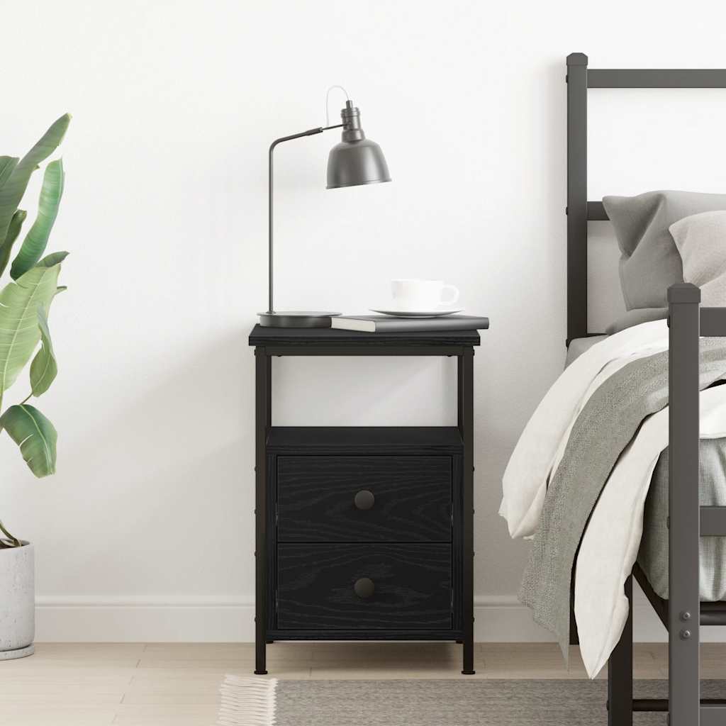 Nachtkastje 34x35,5x50 cm bewerkt hout zwart eikenkleur