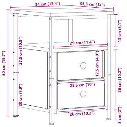Nachtkastjes 2 st 34x35,5x50 cm bewerkt hout zwart eikenkleurig