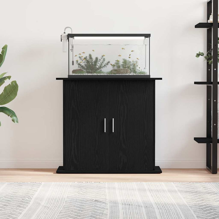 Aquariumstandaard Zwart Eiken 81x36x73 cm Bewerkt Hout