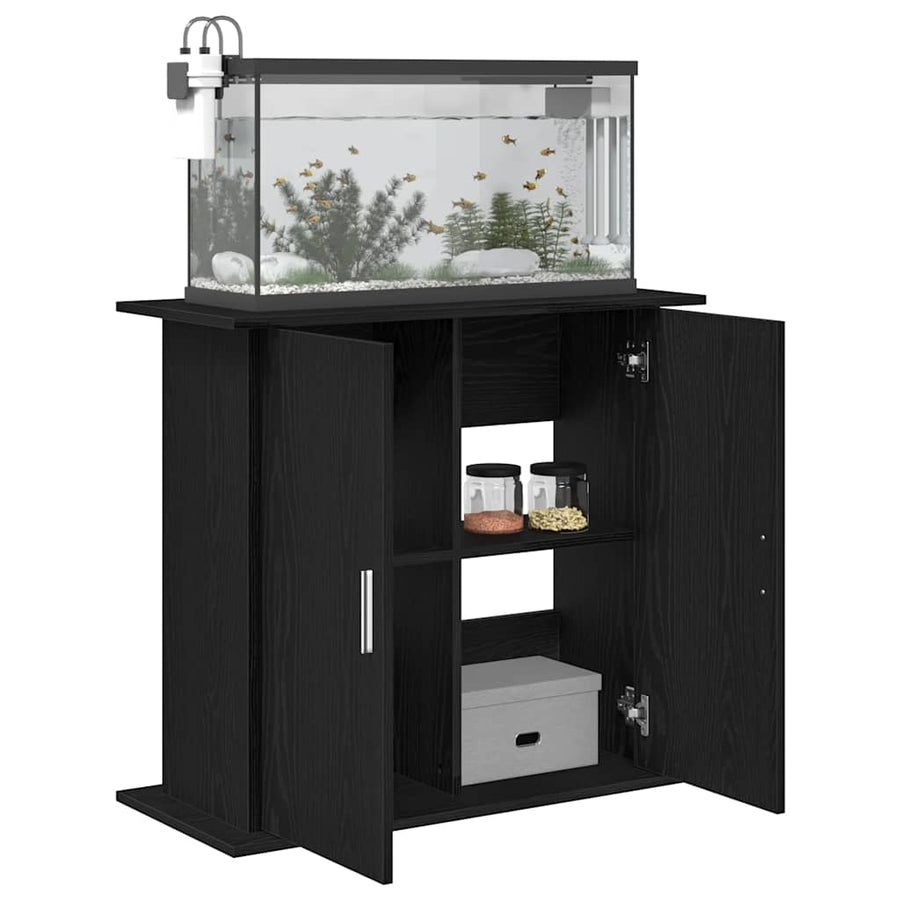 Aquariumstandaard Zwart Eiken 81x36x73 cm Bewerkt Hout