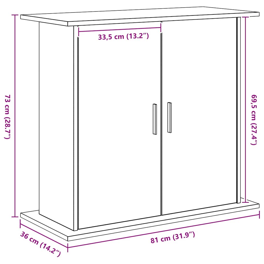 Aquariumstandaard Zwart Eiken 81x36x73 cm Bewerkt Hout