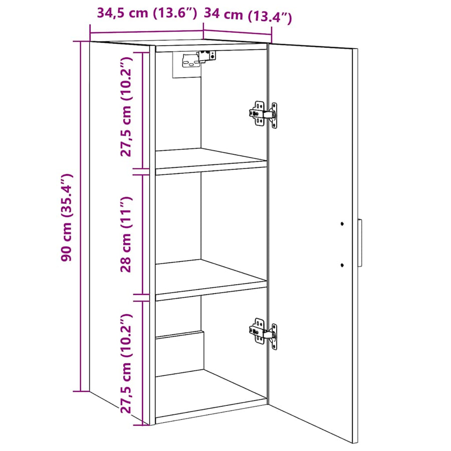 Wandkast 34,5x34x90 cm bewerkt hout zwart eikenkleurig