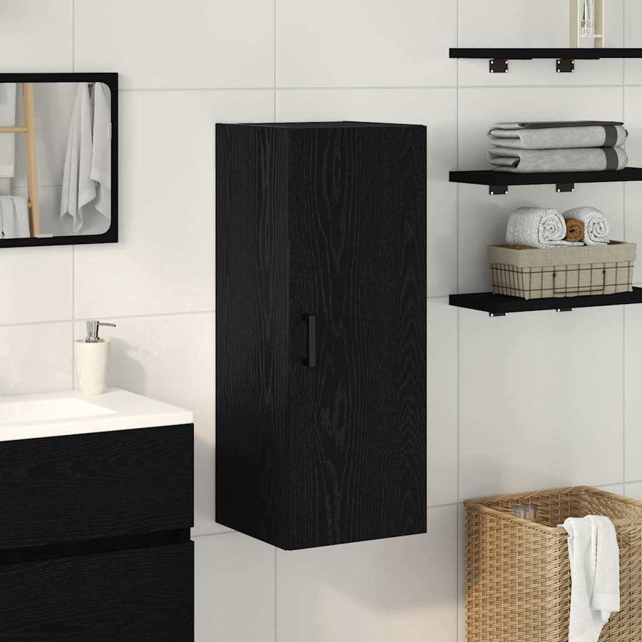 Wandkast 34,5x34x90 cm bewerkt hout zwart eikenkleurig