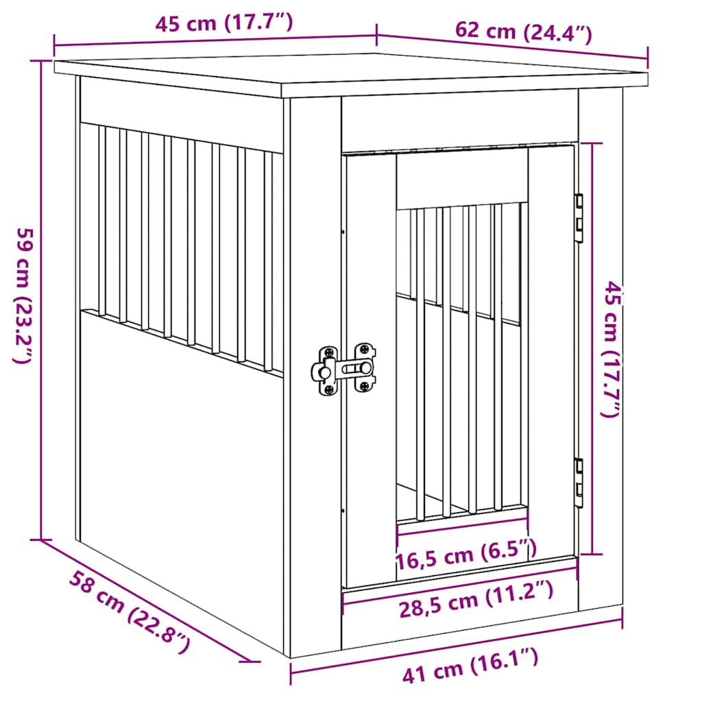 Hondenbenchmeubel 62x45x59 cm bewerkt hout zwart eikenkleurig