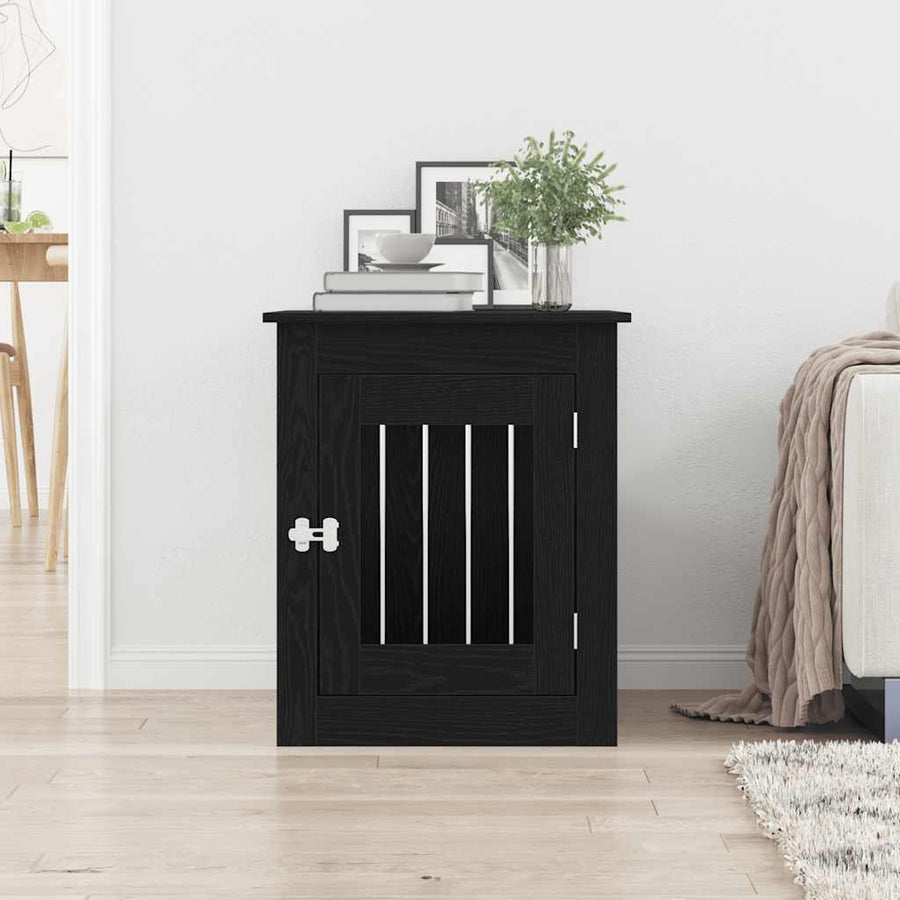 Hondenbenchmeubel 75x55x65 cm bewerkt hout zwart eikenkleurig