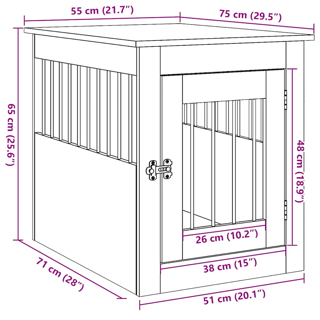Hondenbenchmeubel 75x55x65 cm bewerkt hout zwart eikenkleurig