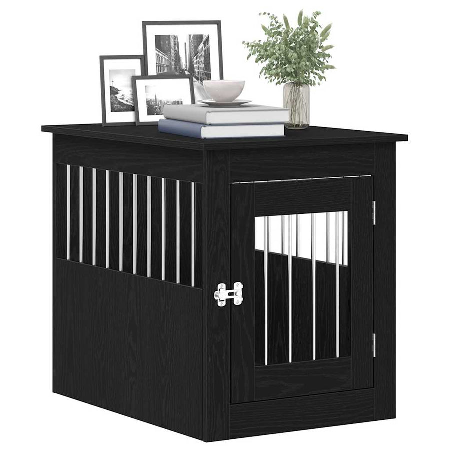 Hondenbenchmeubel 75x55x65 cm bewerkt hout zwart eikenkleurig