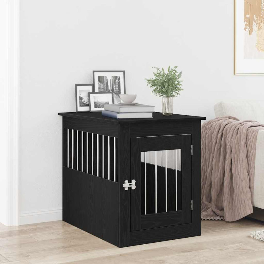 Hondenbenchmeubel 75x55x65 cm bewerkt hout zwart eikenkleurig