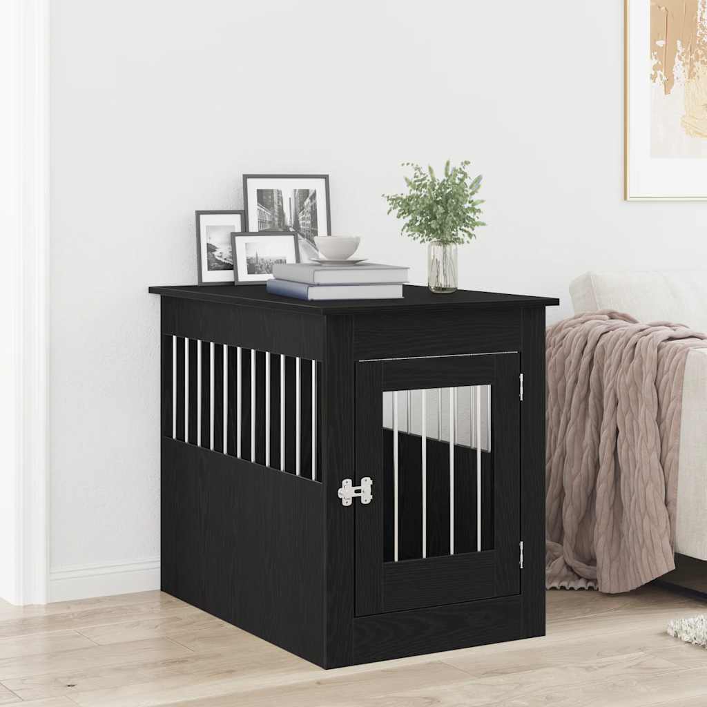 Hondenbenchmeubel 80x55x68 cm bewerkt hout zwart eikenkleurig