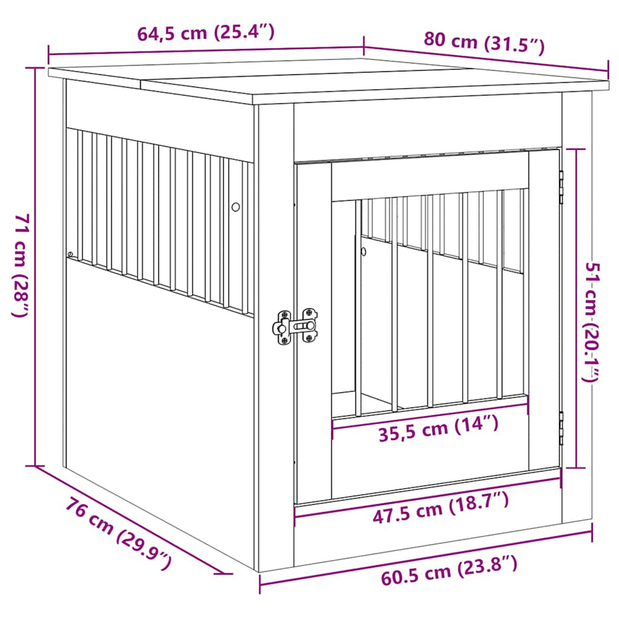 Hondenbenchmeubel 80x64,5x71 cm bewerkt hout zwart eikenkleurig