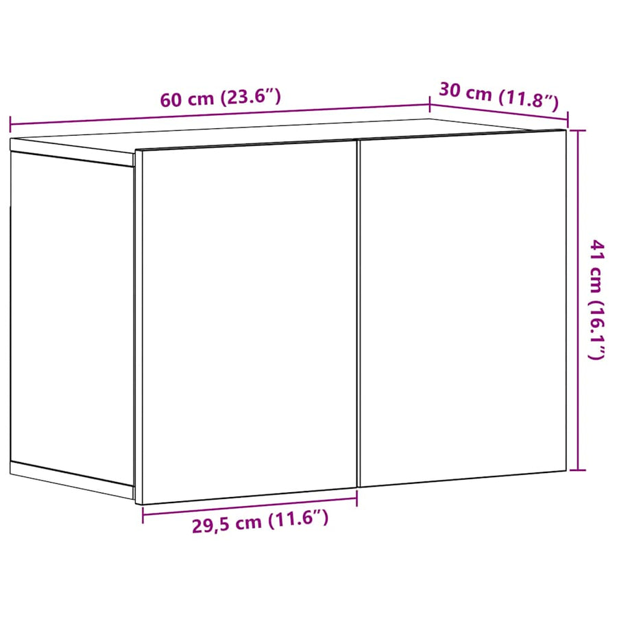 Tv-meubel 60x30x41 cm bewerkt hout zwart eikenkleurig