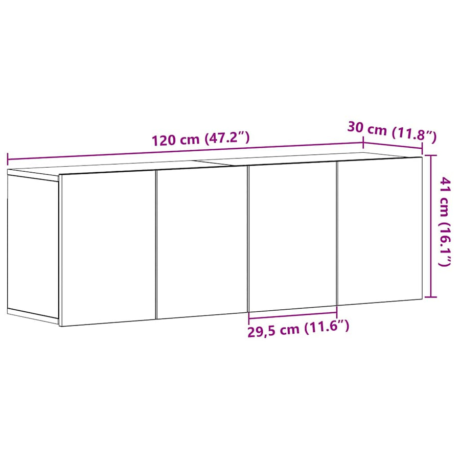 Tv-meubels 2 st 120x30x41 cm bewerkt hout zwart eikenkleurig