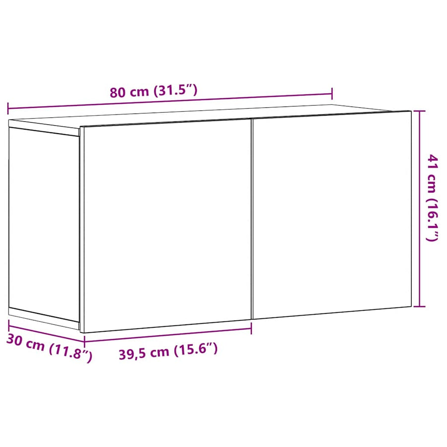 Tv-meubel 80x30x41 cm bewerkt hout zwart eikenkleurig