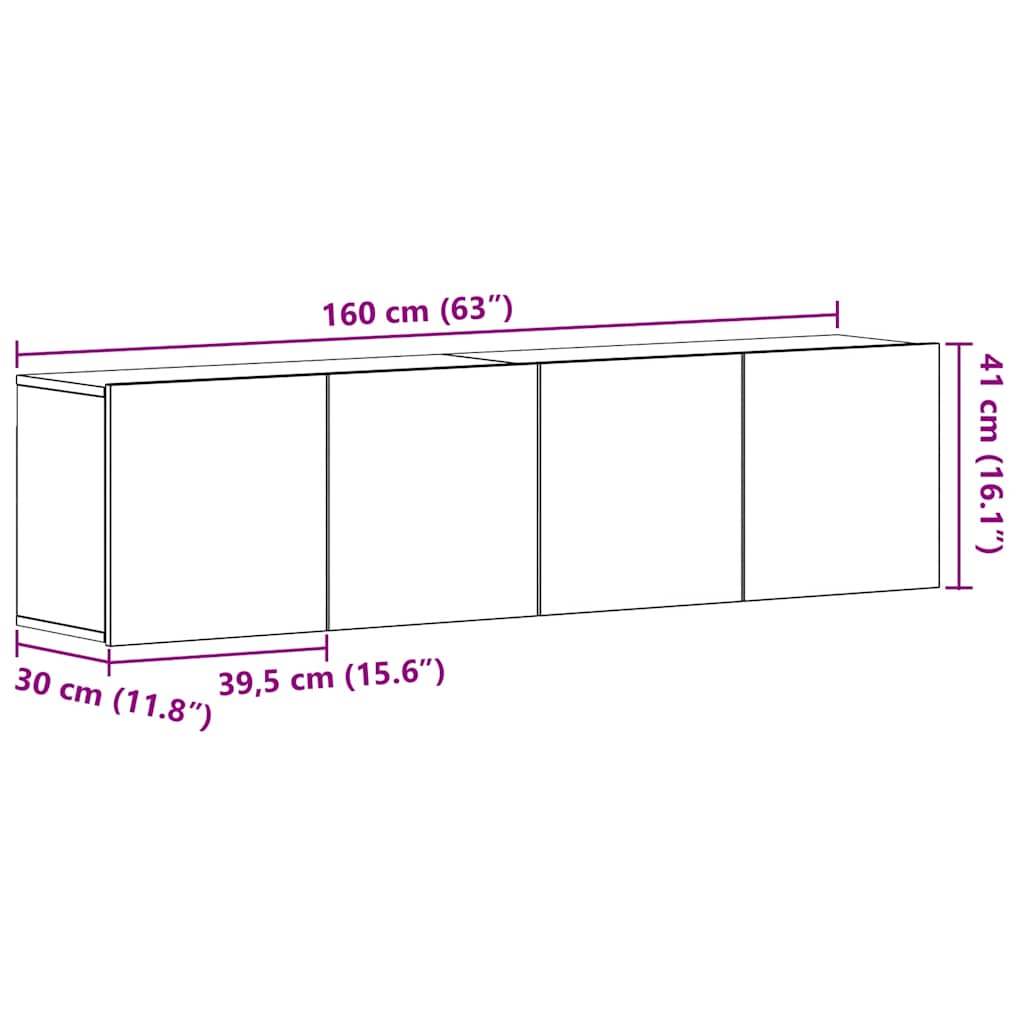 Tv-meubels 2 st 160x30x41 cm bewerkt hout zwart eikenkleurig