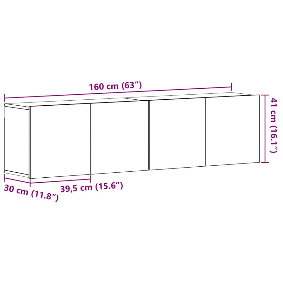 Tv-meubels 2 st 160x30x41 cm bewerkt hout zwart eikenkleurig