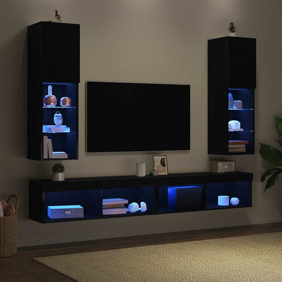 Tv-meubelset 2 pcs Zwart Eiken 30,5 x 30 x 102 cm Bewerkt hout