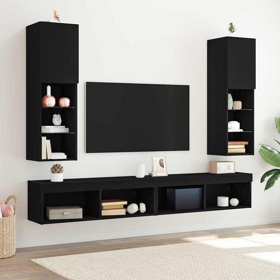 Tv-meubelset 2 pcs Zwart Eiken 30,5 x 30 x 102 cm Bewerkt hout