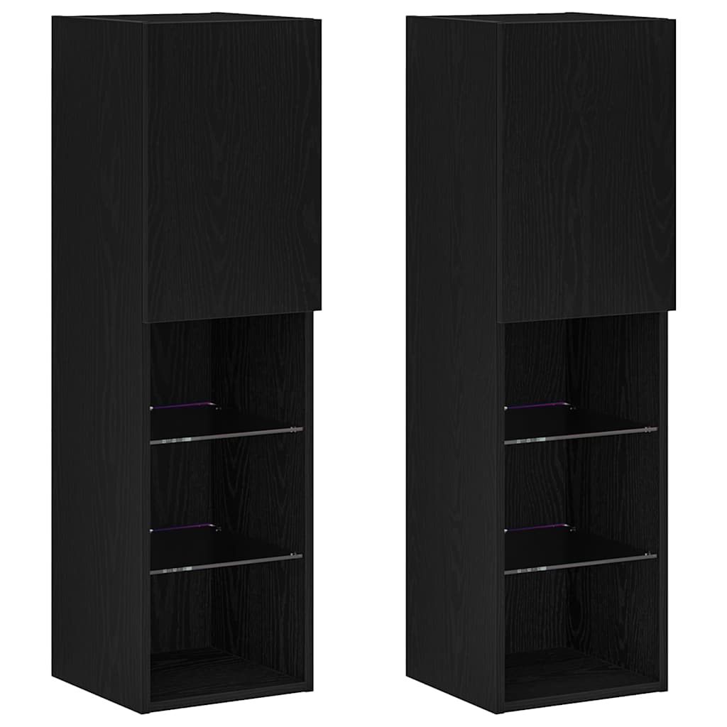 Tv-meubelset 2 pcs Zwart Eiken 30,5 x 30 x 102 cm Bewerkt hout