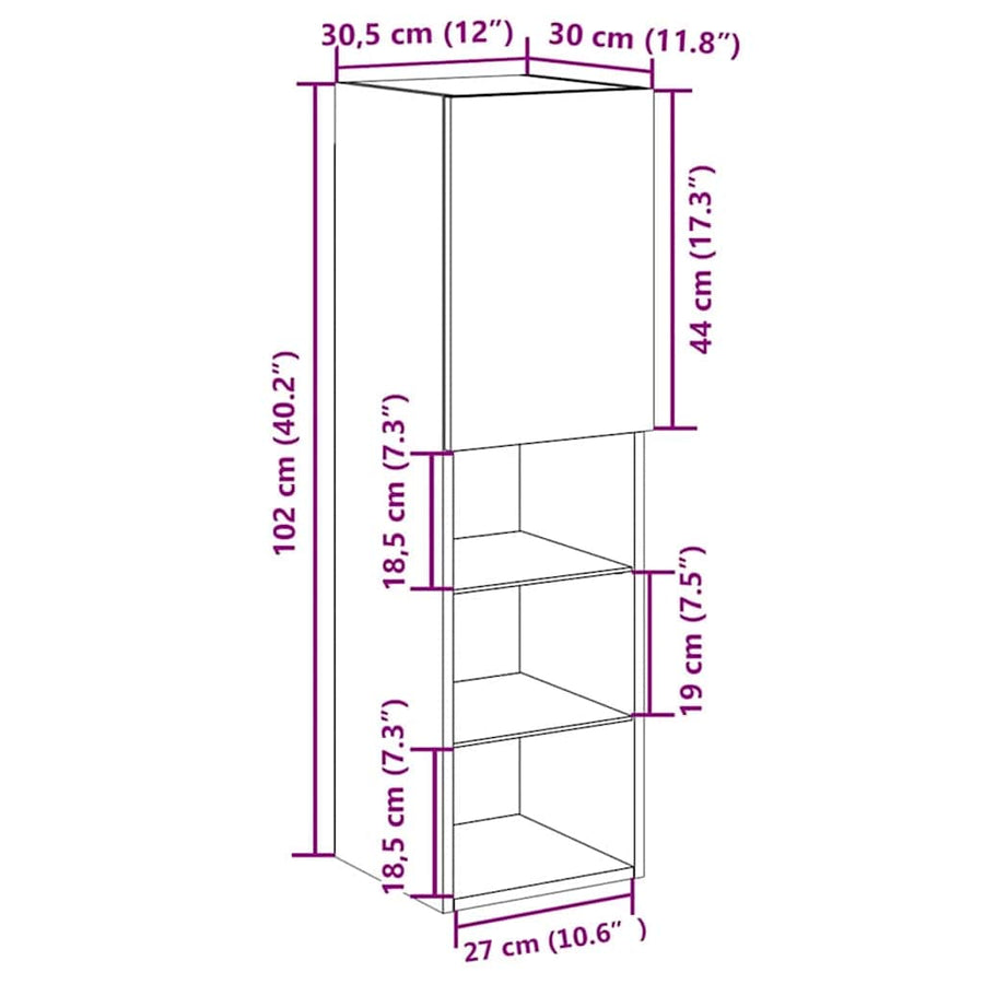 Tv-meubelset 2 pcs Zwart Eiken 30,5 x 30 x 102 cm Bewerkt hout