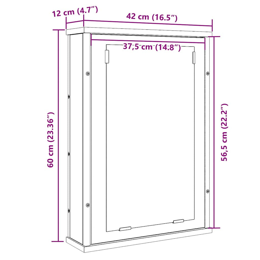Badkamerspiegelkast 42x12x60 cm bewerkt hout artisanaal
