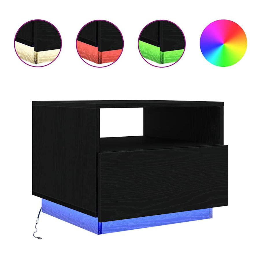 Salontafel met LED-verlichting 50x49x40 cm zwart eiken