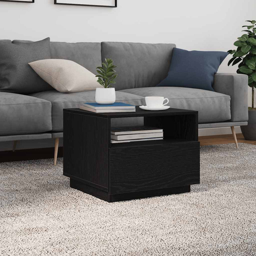 Salontafel met LED-verlichting 50x49x40 cm zwart eiken