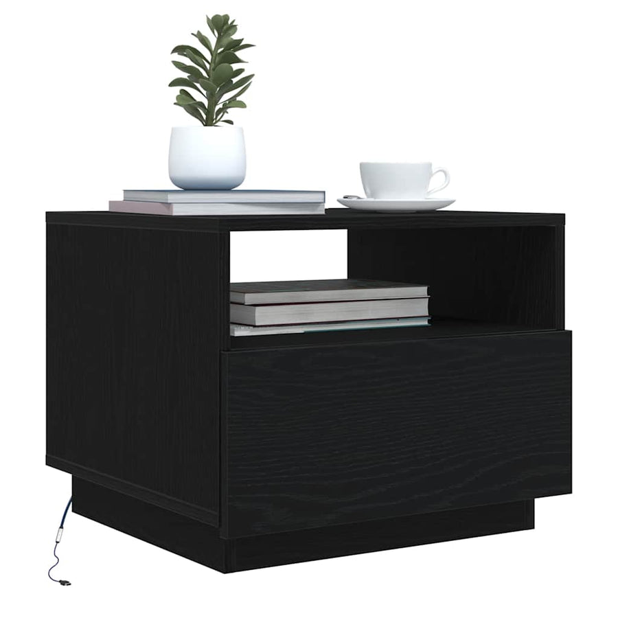 Salontafel met LED-verlichting 50x49x40 cm zwart eiken