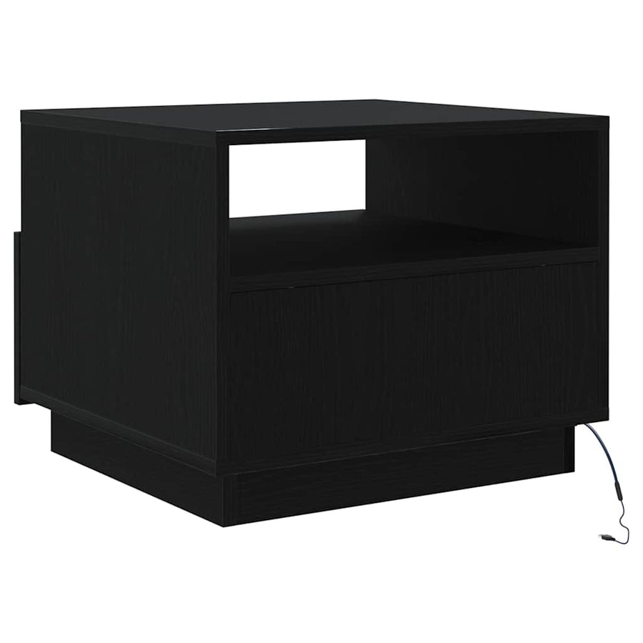 Salontafel met LED-verlichting 50x49x40 cm zwart eiken