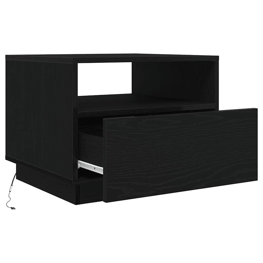 Salontafel met LED-verlichting 50x49x40 cm zwart eiken